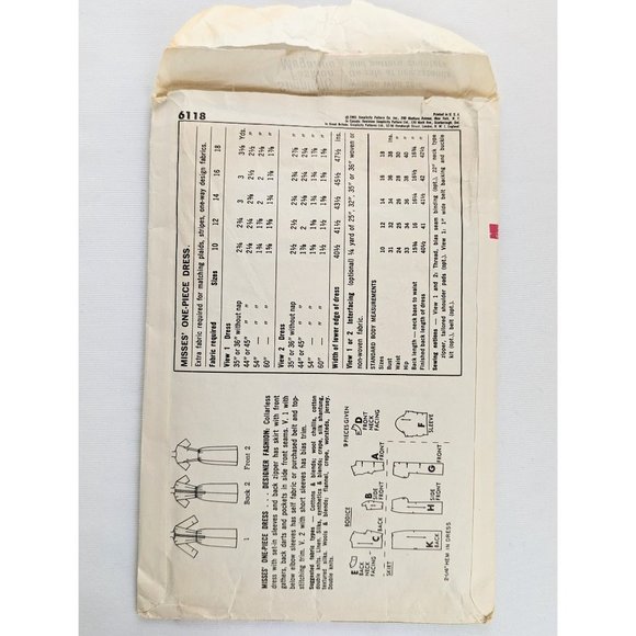 1965 Designer Fashion Dress Sewing Pattern 32" Vtg 60s Mod Dress Pattern Sz 12 - Picture 3 of 6